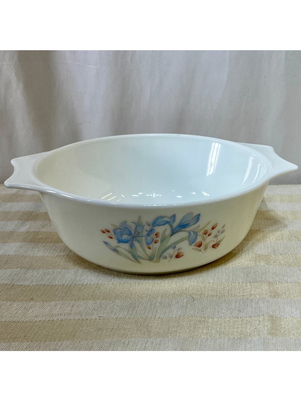 JAJ English Pyrex Blue Iris Casserole Serving Bowl With Handles No Lid Vintage